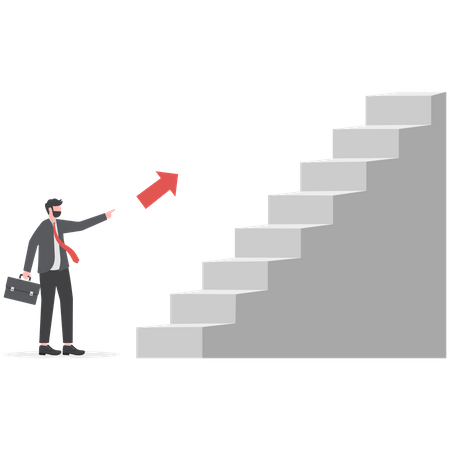 Businessman walks up the stairs of a growing market  Illustration