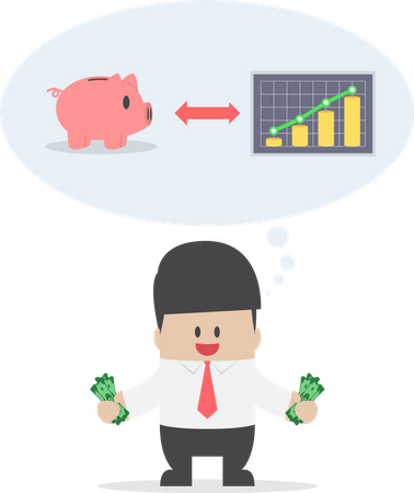 Businessman want to manage his money for saving and investing Illustration