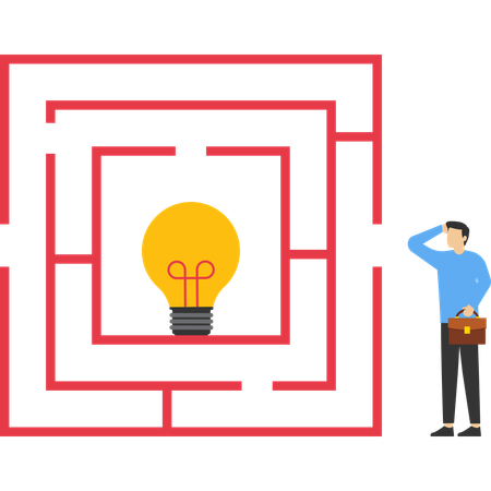 전구 미로에 들어가고 싶어하는 사업가  일러스트레이션