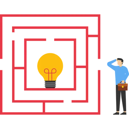 전구 미로에 들어가고 싶어하는 사업가  일러스트레이션