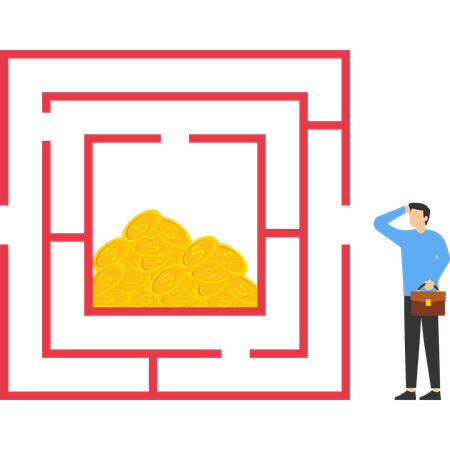 돈의 미로에 들어가고 싶어하는 사업가  일러스트레이션