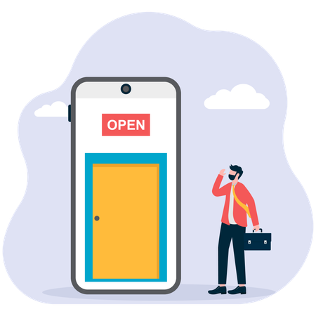 Businessman wants to open online door  Illustration