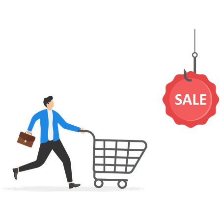 Businessman wants to take advantage of sale shopping  Illustration