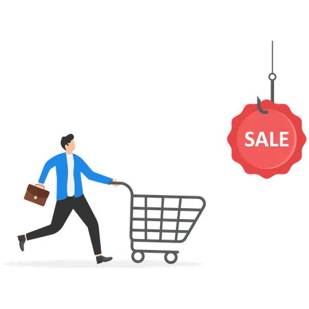 Businessman wants to take advantage of sale shopping  Illustration