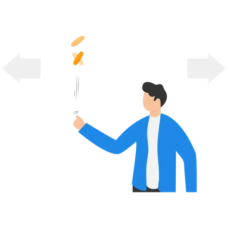 Businessman wants to take decision and tossing coin  Illustration