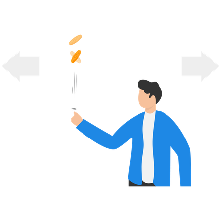 Businessman wants to take decision and tossing coin  Illustration