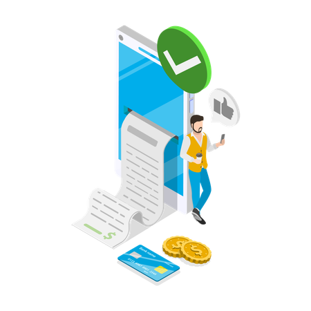 Businessman watch Bank Payment Receipt  Illustration
