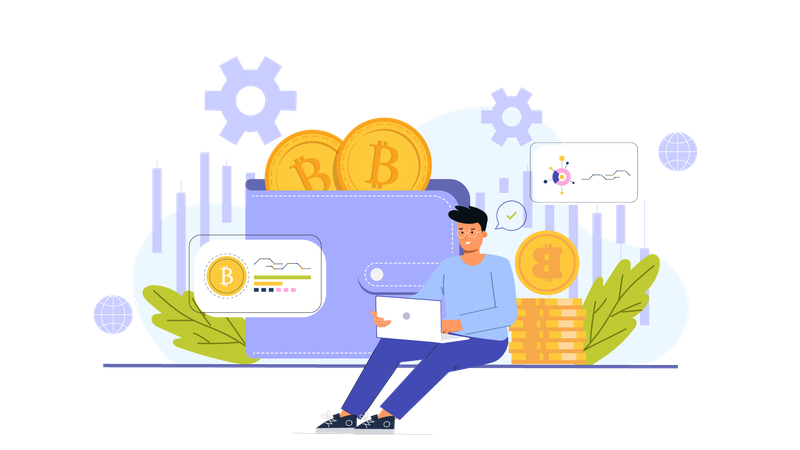 Businessman watching bitcoin anlaysis  Illustration