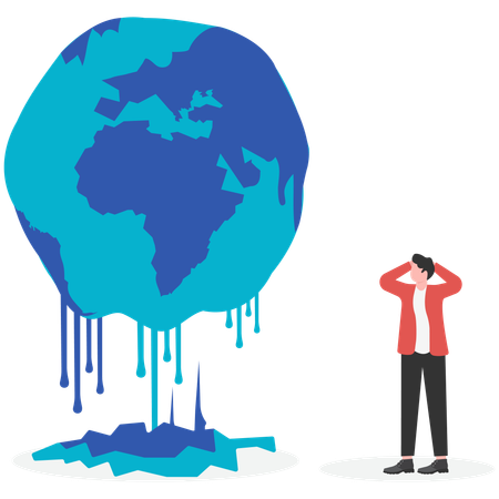 Businessman watching global warming while earth melting  Illustration