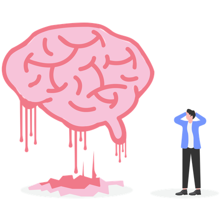 Businessman watching melting brain  Illustration