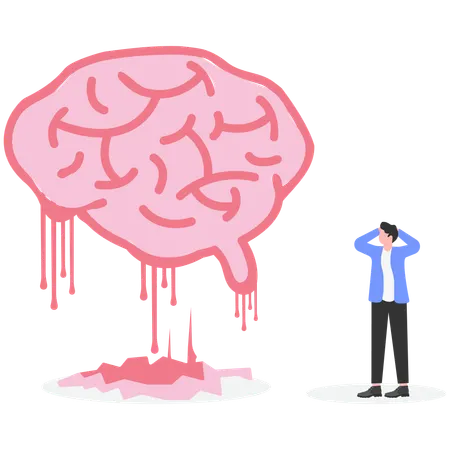 Businessman watching melting brain  Illustration