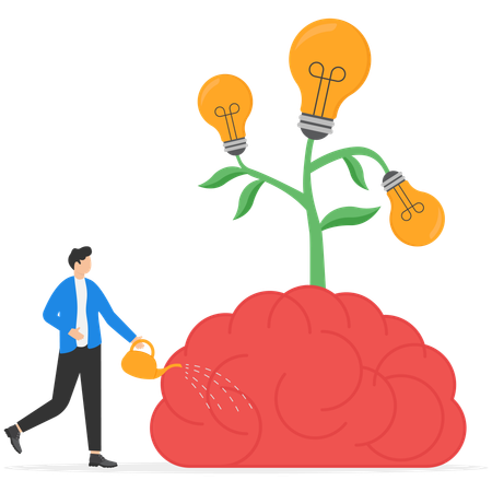 Businessman water the plants big brain for growth mindset  Illustration