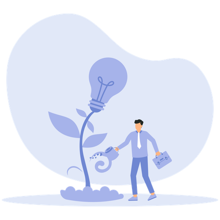 Businessman water tree light bulb for put think growth mindset different fixed mindset concept  Illustration