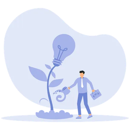 Businessman water tree light bulb for put think growth mindset different fixed mindset concept  Illustration