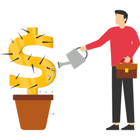 Businessman watering a money flower  Illustration