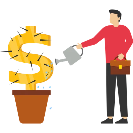 Businessman watering a money flower  Illustration