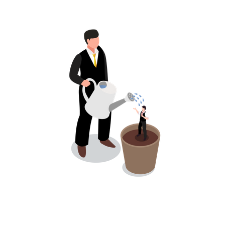 Businessman watering and doing self development  イラスト