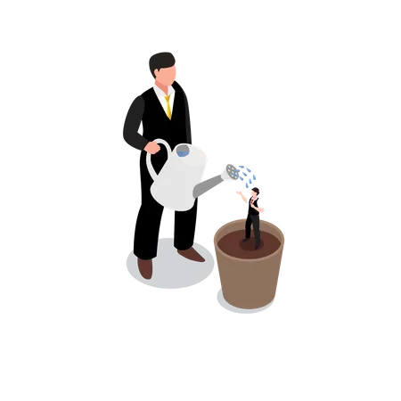 Businessman watering and doing self development  Illustration