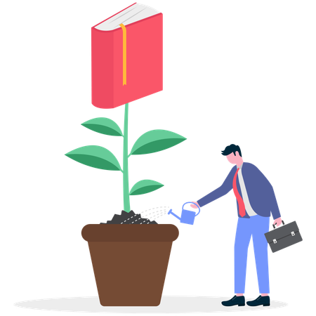 Businessman watering book plant  Illustration
