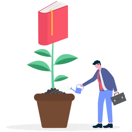 Businessman watering book plant  Illustration