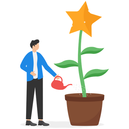 Businessman watering bright star tree to grow  Illustration