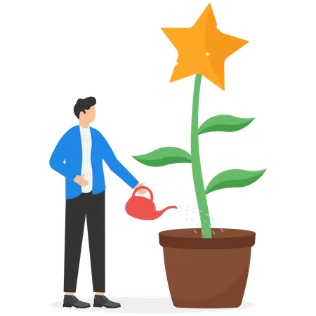 Businessman watering bright star tree to grow  Illustration