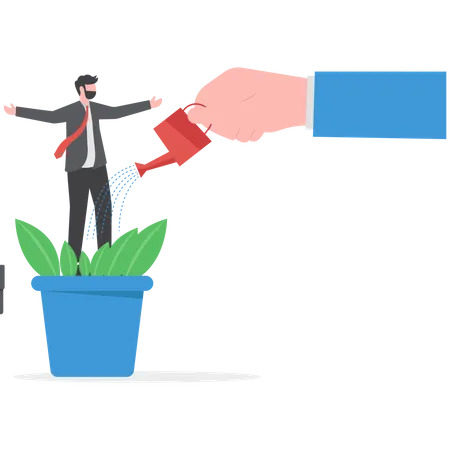 Hand Watering Business Growing And Watering Development Leader Growth Team Employee Mentorship Business Company Hr Specialist Grow Professional Vector Illustration Illustration