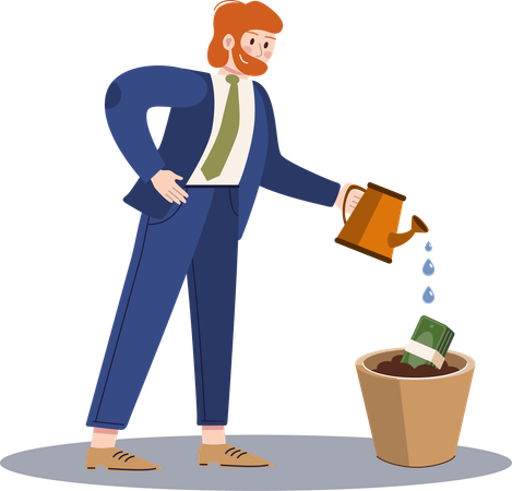 Businessman watering cash  Illustration