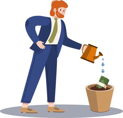 Businessman watering cash  Illustration