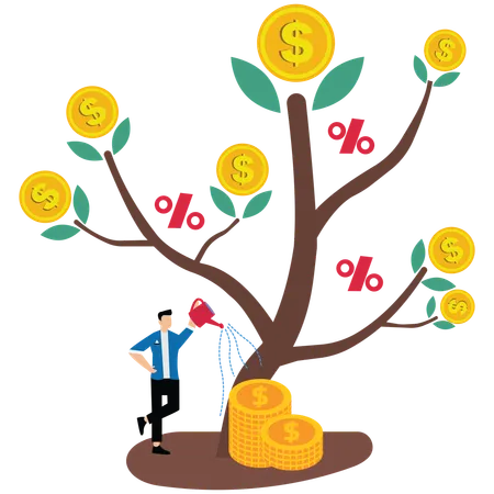 Businessman watering compound interest seedling growth  Illustration