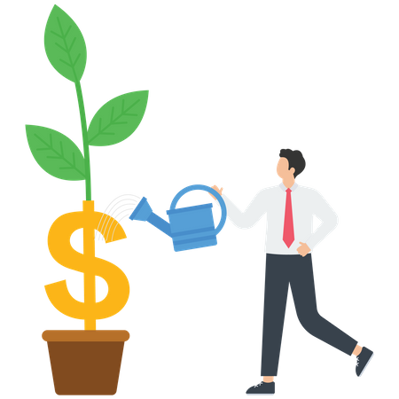 Businessman watering dollar plant  Illustration