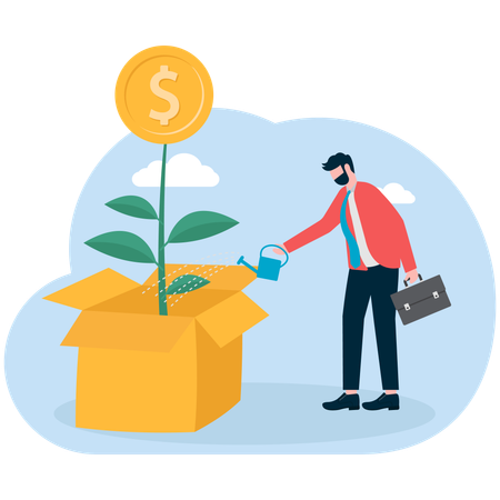 Businessman watering finance  Illustration