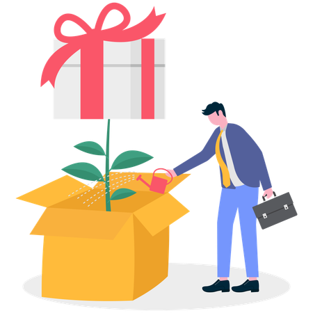Businessman watering gift plant  Illustration