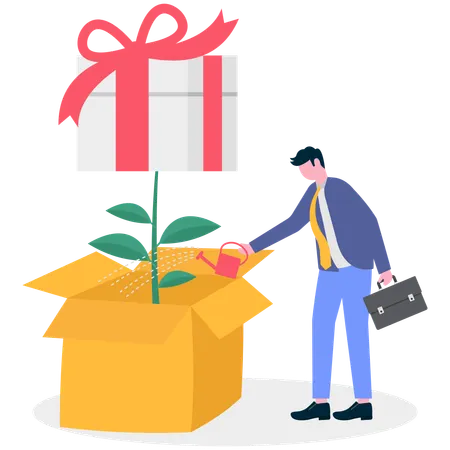 Businessman watering gift plant  Illustration