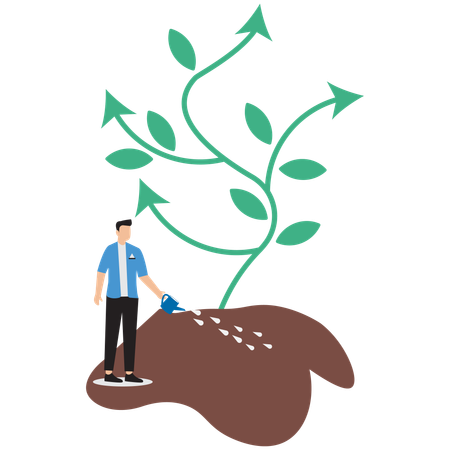 Businessman watering green plant  Illustration