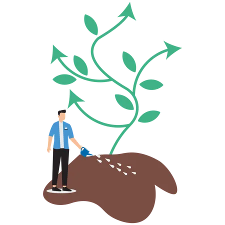 Businessman watering green plant  Illustration