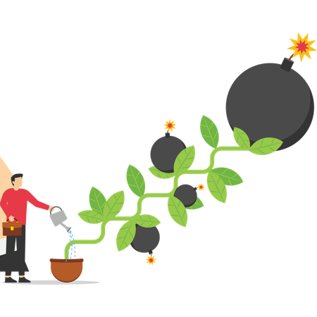 Businessman watering growing seedling with bombs flower  Illustration