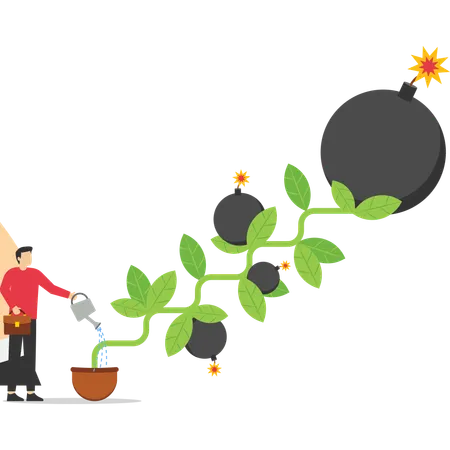 Businessman watering growing seedling with bombs flower  Illustration