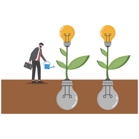Businessman watering idea plant  Illustration