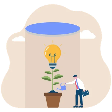 Businessman watering idea plant  Illustration