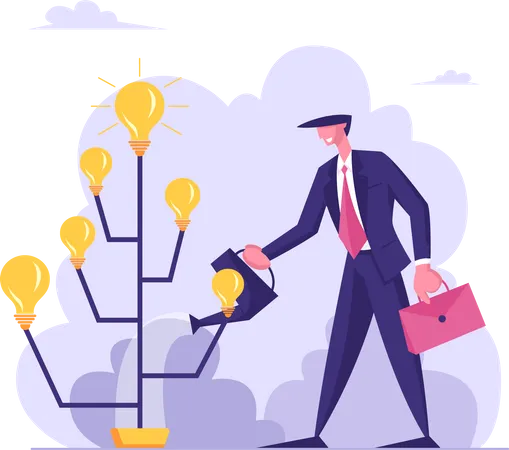 Businessman Watering Idea Tree  Illustration