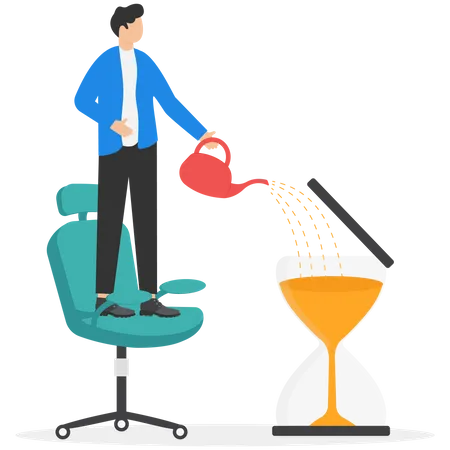 Businessman watering in sand clock  Illustration