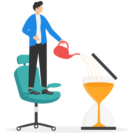 Businessman watering in sand clock  Illustration