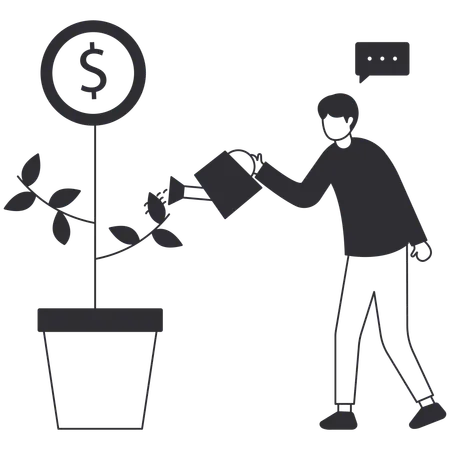 Businessman watering investment plant  Illustration