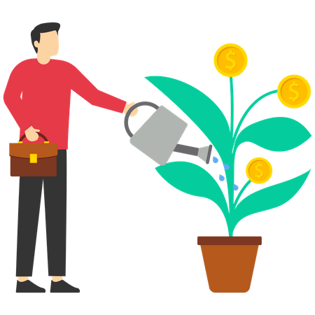 Businessman watering money plant  Illustration