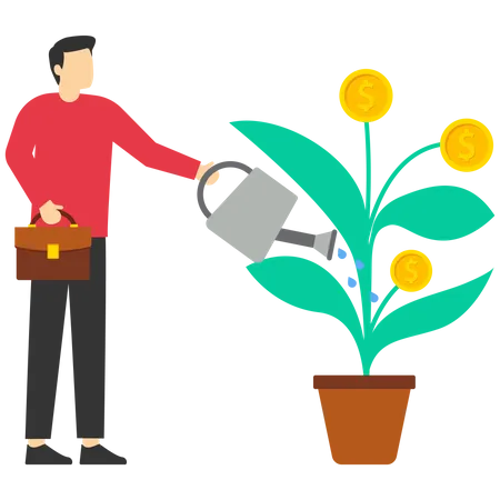 Vector Design Of Watering Money Plant This Design Is Suitable For Saving Investing Insurance And Education Illustration