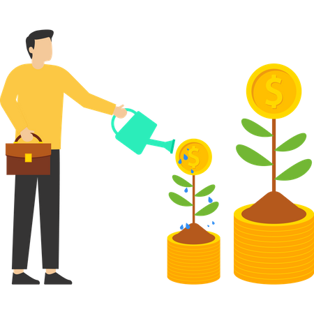 Businessman watering money plant  Illustration