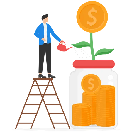 Businessman watering money plant  Illustration