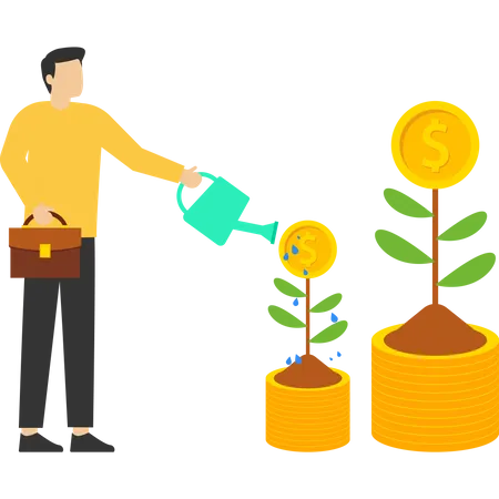 Businessman watering money plant  Illustration