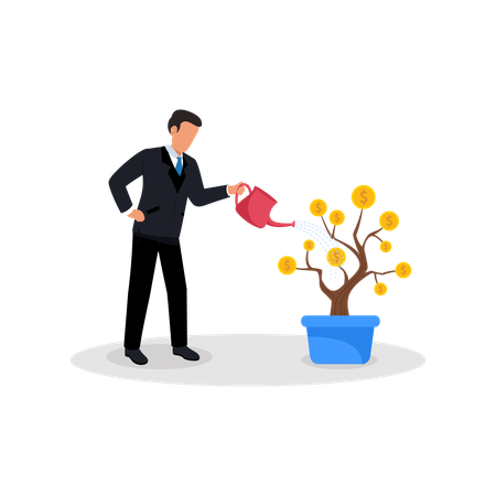 Businessman watering money plant  Illustration